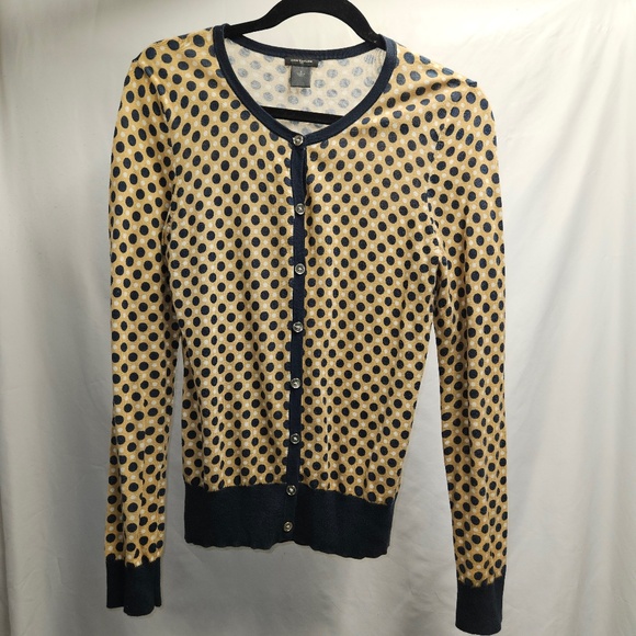 2for$20 Ann Taylor cream navy white button down cardigan scoop neck small office - Picture 1 of 6
